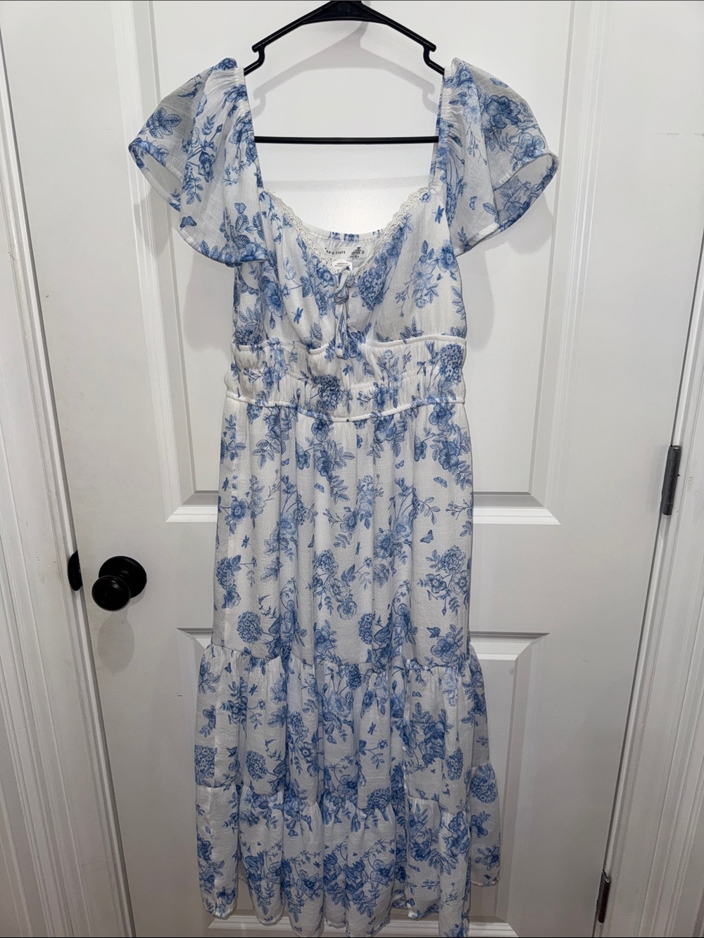 Altar'd State White and Blue Floral Maxi Dress